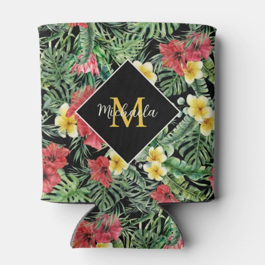 Waterverf Tropisch bloemmonogram Blikjeskoeler (Achterkant)