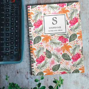 Waterverf Tropisch Bloemmotief Monogram & Naam Notitieboek