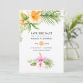 Waterverf Tropisch Bloemstrand Bruiloft Save The Date (Staand voorkant)