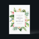 Waterverf Tropisch Bloemstuk Frame Zomer Save The Date<br><div class="desc">Maak je trouwdatum bekend bij familie en vrienden met deze aanpasbare kaart om de datum te bewaren. Deze bevat een waterverf frame van tropische bloemen en groen. Personaliseer door namen, data, locaties en andere details toe te voegen. Deze tropische kaart om de datum te bewaren is perfect voor zomerse huwelijken....</div>