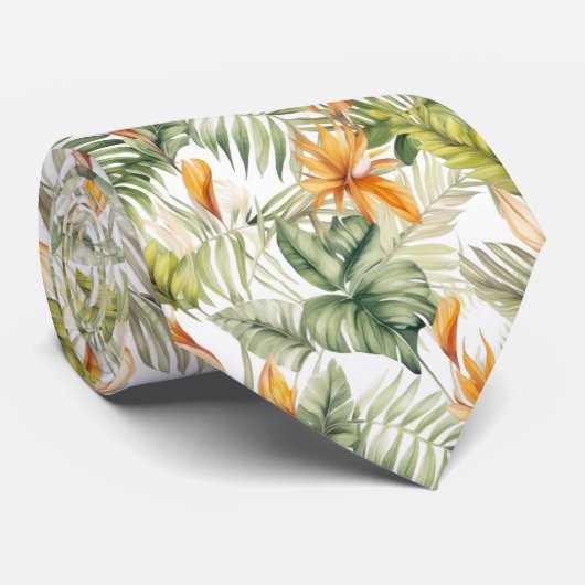 Waterverf Tropisch Bos Zomerbladeren & Bloemen Stropdas (Opgerold)