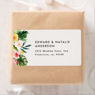 waterverf tropisch botanisch floranjekleurig etiket