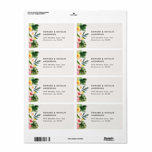 waterverf tropisch botanisch floranjekleurig etiket (Full Sheet)
