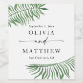 Waterverf tropisch botanisch huwelijk. Palmbladere Wijn Etiket (Enkel label)