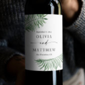 Waterverf tropisch botanisch huwelijk. Palmbladere Wijn Etiket