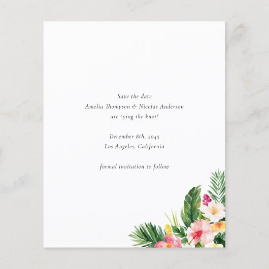 Waterverf Tropisch Botanisch Lijst Save the Date (Achterkant)