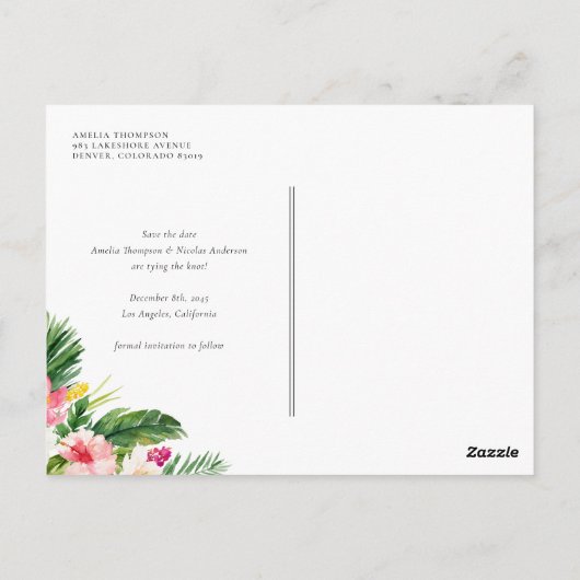 Waterverf Tropisch Botanisch Lijst Save the Date Briefkaart (Achterkant)