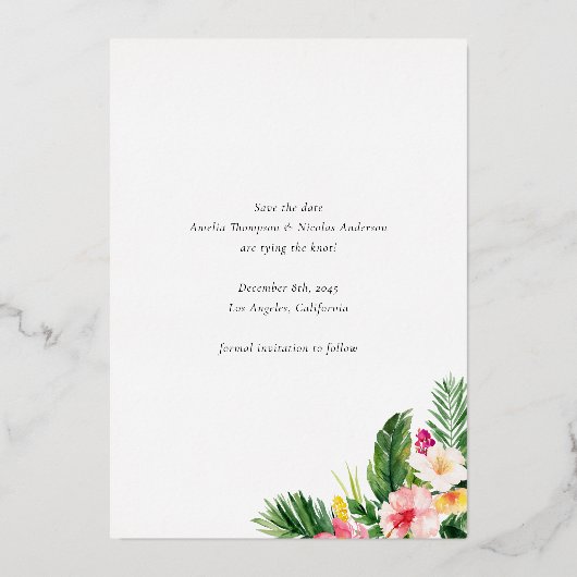 Waterverf Tropisch Botanisch Lijst Save the Date Folie Uitnodiging (Achterkant)