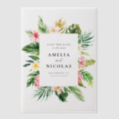 Waterverf Tropisch Botanisch Lijst Save the Date Vellum Uitnodigingen (Voorkant)