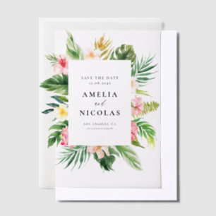 Waterverf Tropisch Botanisch Lijst Save the Date Vellum Uitnodigingen