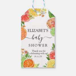 Waterverf Tropisch Citrus Baby shower Cadeaulabel