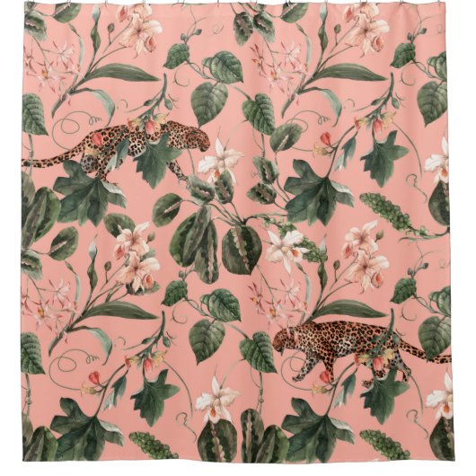 Waterverf tropisch exotisch patroon met orchidee,  douchegordijn (Voorkant)