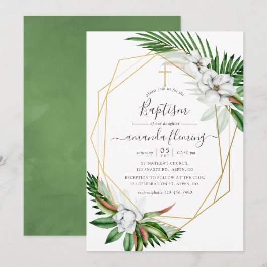 Waterverf Tropisch Floral Baptisme Kaart (Voorkant / Achterkant)