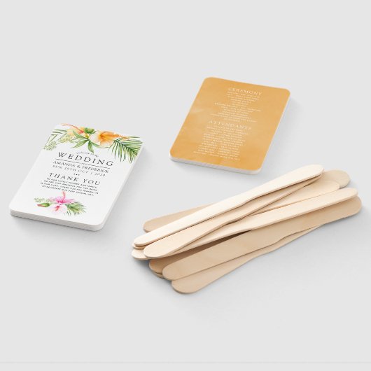Waterverf Tropisch Floral Beach Wedding Programme Handwaaier (Niet-gemonteerd)