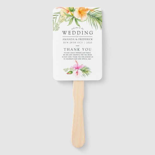 Waterverf Tropisch Floral Beach Wedding Programme Handwaaier (Voorkant)
