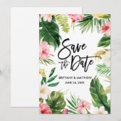 Waterverf Tropisch Floral modern penseelscript Save The Date (Voorkant / Achterkant)