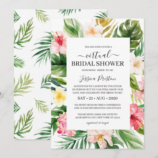 Waterverf Tropisch Floral Virtueel Vrijgezellenfee Kaart (Voorkant / Achterkant)