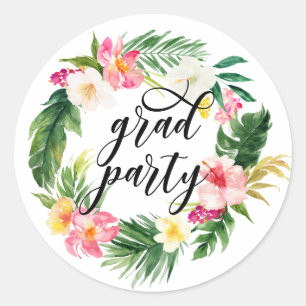 Waterverf Tropisch Floral Wreated Afstuderen Ronde Sticker