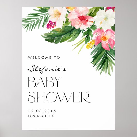 Waterverf Tropisch Flowers Summer Baby shower Poster (Voorkant)