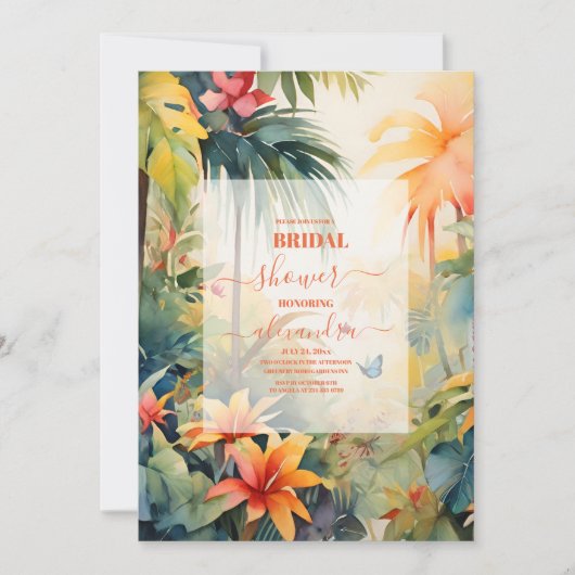 Waterverf Tropisch Flowers Summer Vrijgezellenfees Kaart (Voorkant)