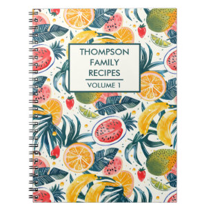 Waterverf tropisch fruit gepersonaliseerd recept notitieboek