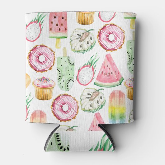 Waterverf tropisch fruit, ijsmotief. blikjeskoeler (Voorkant)