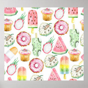 Waterverf tropisch fruit, ijsmotief. poster