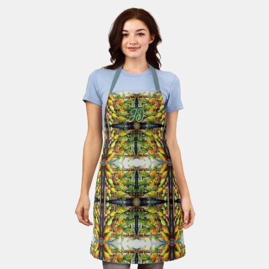 Waterverf Tropisch Fruitstallet Monogram Schort 🌺 (Gedragen)