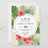 Waterverf Tropisch gebladerte save the date card (Voorkant)
