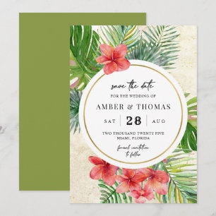 Waterverf Tropisch gebladerte save the date card