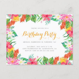 Waterverf Tropisch gebladerte Zomerverjaardagsfees Uitnodiging Briefkaart