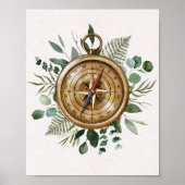 Waterverf Tropisch Groen Bladeren Natuur Kompas Poster (Voorkant)