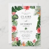 Waterverf Tropisch groen bruiloft uitnodiging (Voorkant)