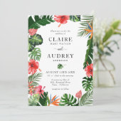 Waterverf Tropisch groen bruiloft uitnodiging (Staand voorkant)