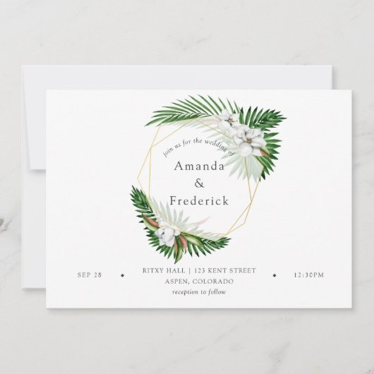 Waterverf Tropisch groen Geometrische bruiloft Kaart (Voorkant)