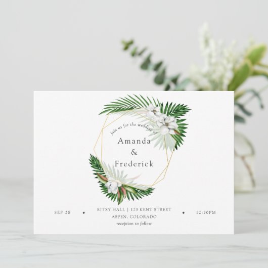 Waterverf Tropisch groen Geometrische bruiloft Kaart (Staand voorkant)