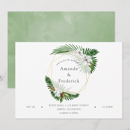 Waterverf Tropisch groen Geometrische bruiloft Kaart (Voorkant / Achterkant)