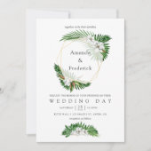 Waterverf Tropisch groen Geometrische bruiloft Kaart (Voorkant)