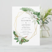 Waterverf Tropisch groen Geometrische bruiloft Kaart (Staand voorkant)
