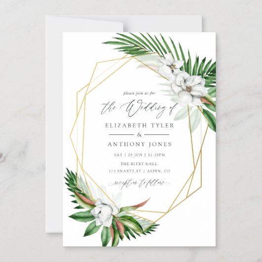 Waterverf Tropisch groen Geometrische bruiloft Magnetische Uitnodiging (Voorkant)