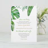 Waterverf Tropisch groen handpalm springt bruiloft Kaart (Staand voorkant)