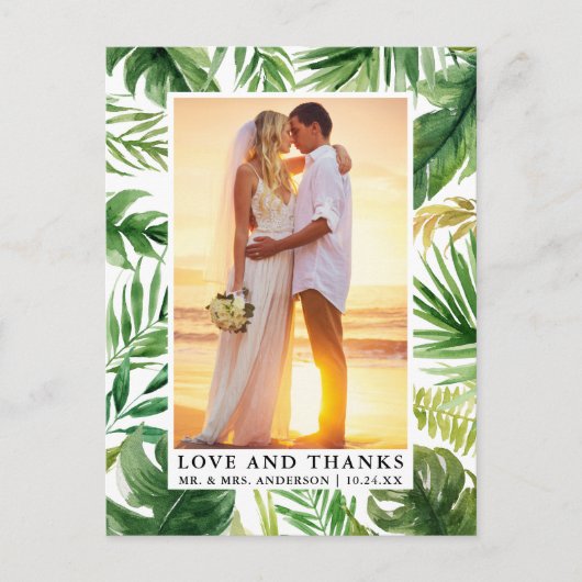 Waterverf Tropisch Groen Hartelijk Dank Trouwdag Briefkaart