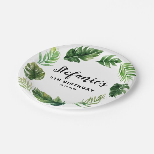 Waterverf Tropisch groen krans verjaardagsfeest Papieren Bordje (Gekanteld)