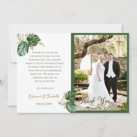 Waterverf Tropisch groen palm laat foto Bedankkaart (Voorkant)