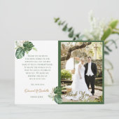 Waterverf Tropisch groen palm laat foto Bedankkaart (Staand voorkant)