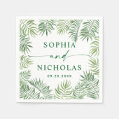 Waterverf Tropisch groen Palm script bruiloft Servet (Voorkant)