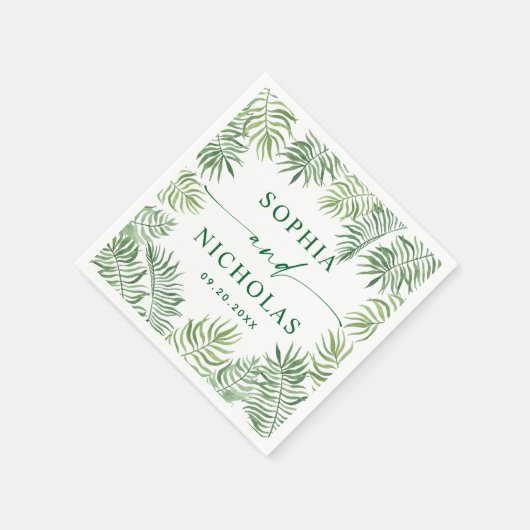 Waterverf Tropisch groen Palm script bruiloft Servet (Hoek)