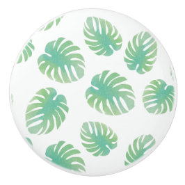 Waterverf Tropisch Groene Monstera Bladeren Keramische Knop