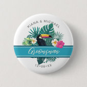 Waterverf Tropisch Groomsman Blauwgroen ID577 Ronde Button 5,7 Cm (Voorkant)