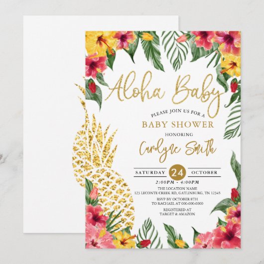 Waterverf Tropisch Hawaïaans Baby shower ananas Kaart (Voorkant / Achterkant)